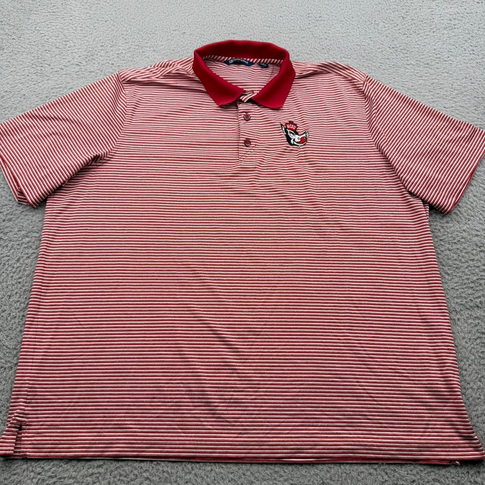 NC State Wolfpack Cutter & Buck Polo Shirt Mens XXL Red Striped Embroidered Logo